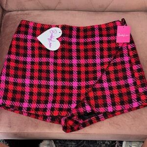 Buddy Love Hot Pink and Red Plaid Skort with Black Accents